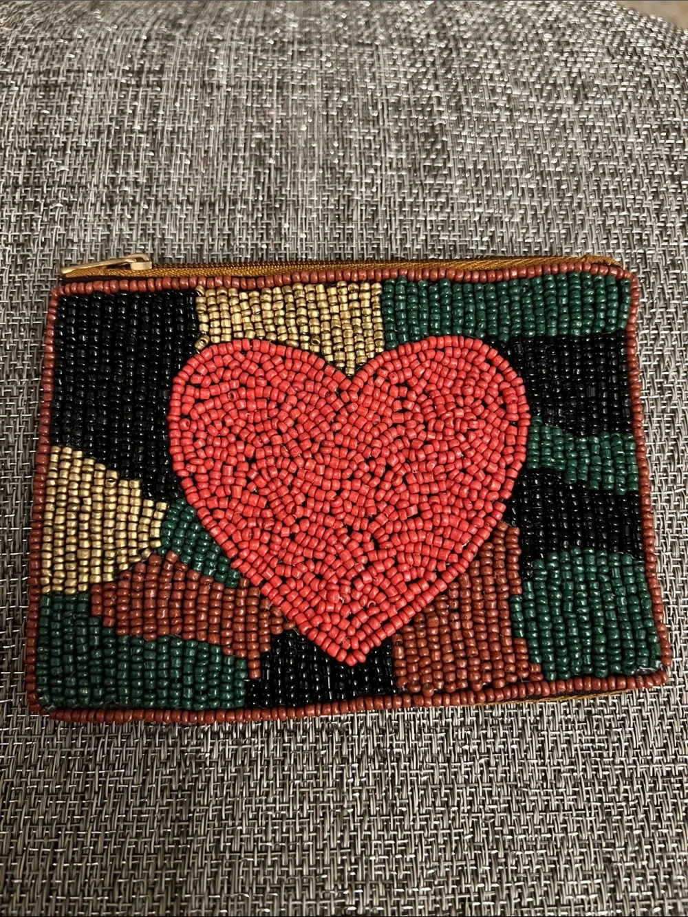 Beaded Heart Zip Card Case - Red Heart